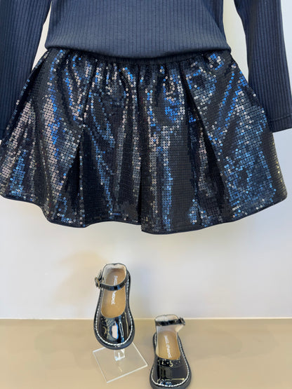 Conjunto Infantil Blusa MalhaTricot  e Saia Paetê - Um Mais Um