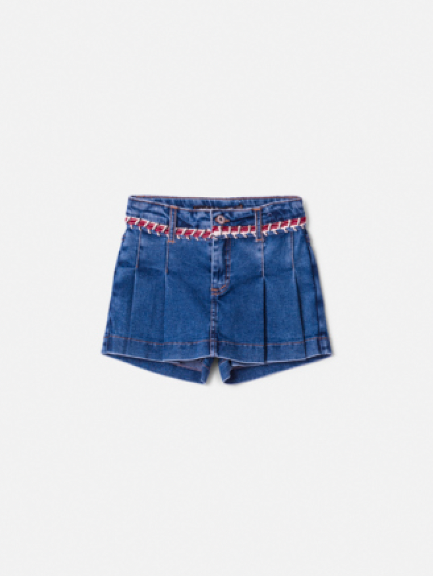 Shorts-saia Jeans Infantil Cós Bordado - Animê
