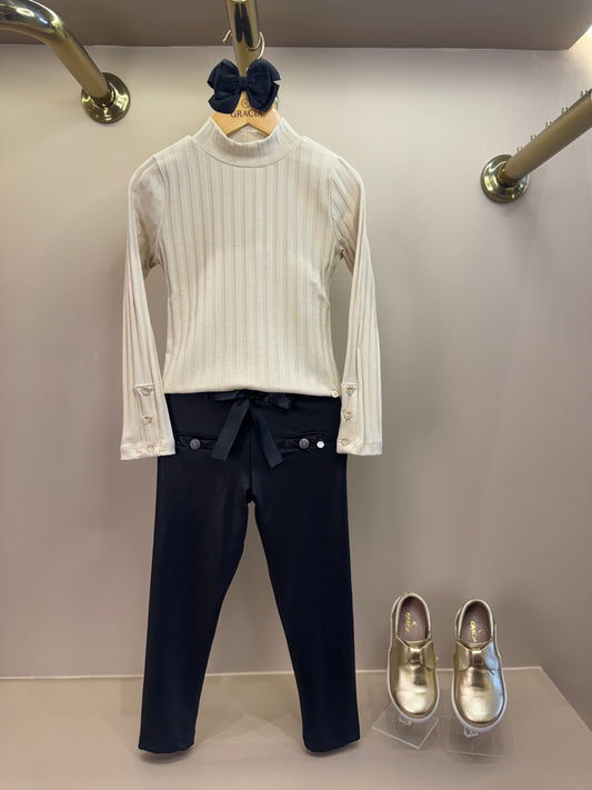 Conjunto Infantil Blusa Malha com Botões e Calça Legging Resinada - Um Mais Um