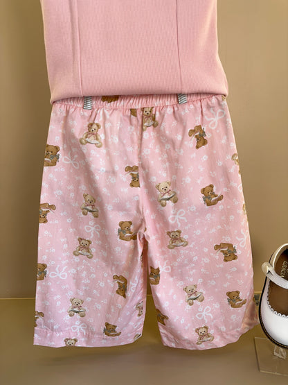 Conjunto Infantil Regata Com Laço de Renda e Calça Pantacourt Algodão Estampa Ursinhos - Pituchinhus