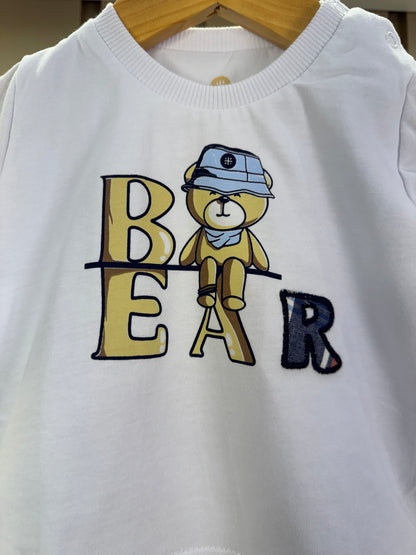 Conjunto Bebê Camiseta-Body Bear e Bermuda Xadrez Azul - Um Mais Um
