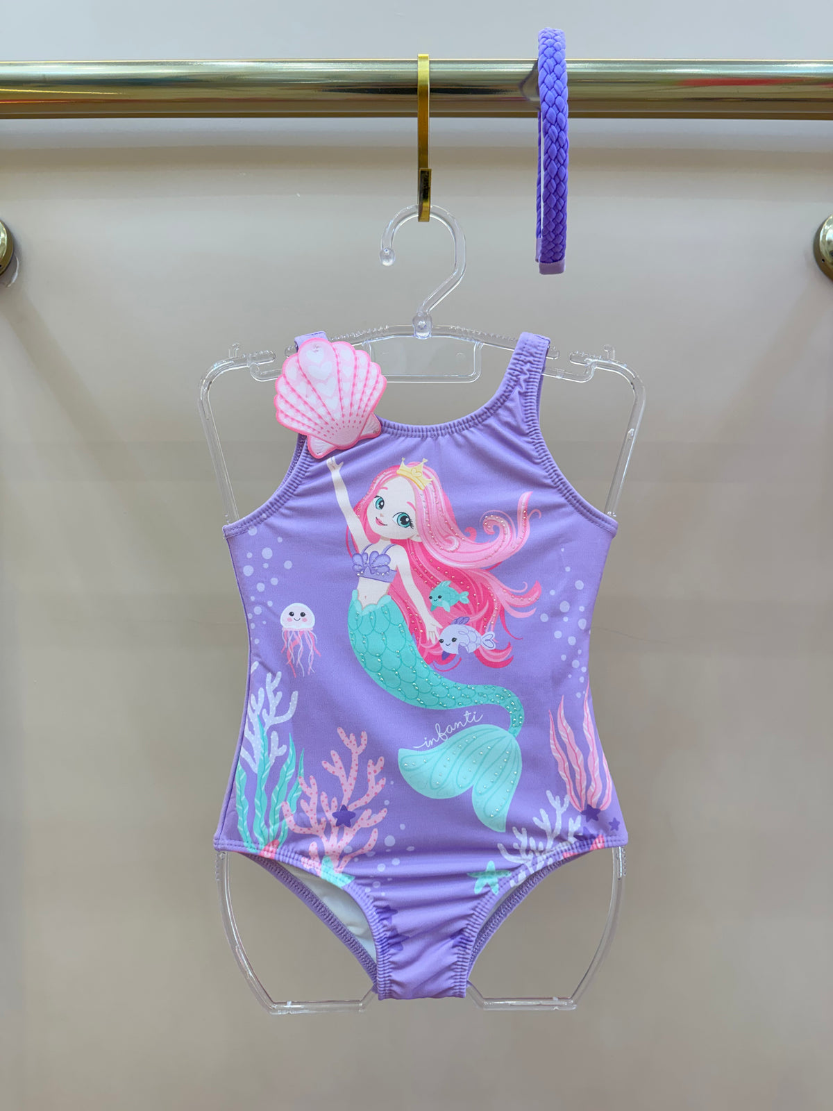 Maiô Infantil Lilás Com Estampa de Sereia - Infanti