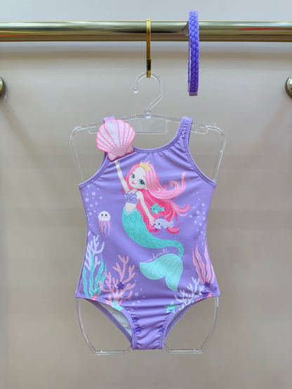 Maiô Infantil Lilás Com Estampa de Sereia - Infanti
