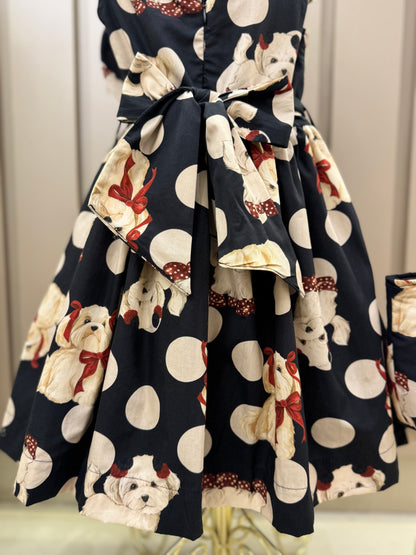 Vestido Algodão Cachorrinhos & Lacinhos Preto - Pituchinhus