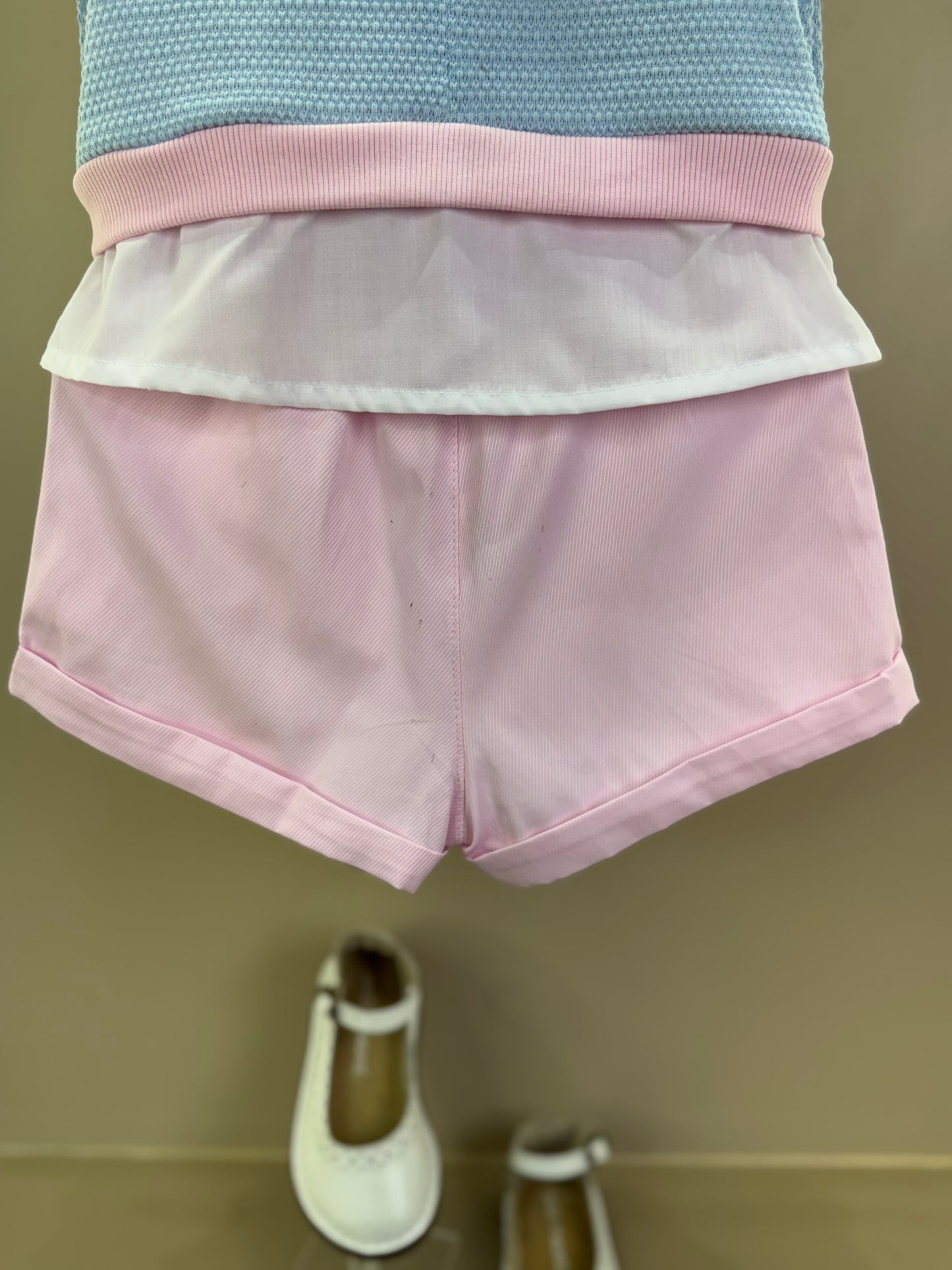 Conjunto Infantil Saia Short Pouple Ursinhos E Blusa Tricot Rosa - Gabriela Aquarela