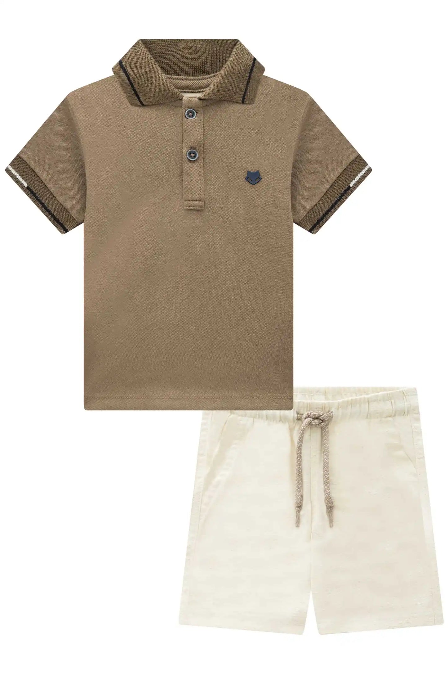 Conjunto Infantil Polo e Bermuda Linho Marrom - Little Johnny