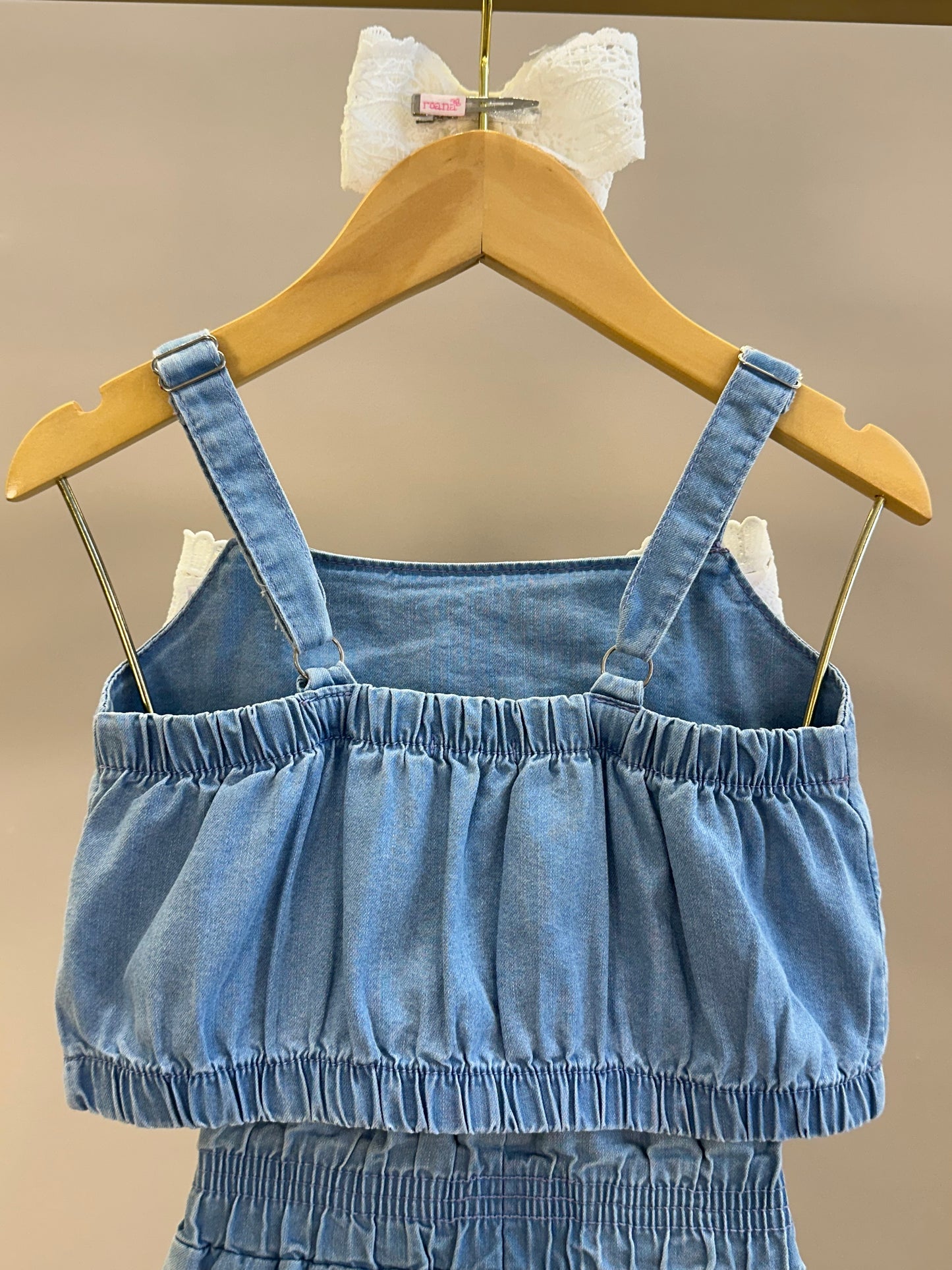Conjunto Infantil Cropped Maxi Laço Renda e Calça Wide Jeans - Gabriela Aquarela
