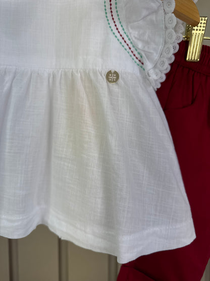 Conjunto Bebê Clássico Bata Golinha e Calça Vermelha - Um Mais Um