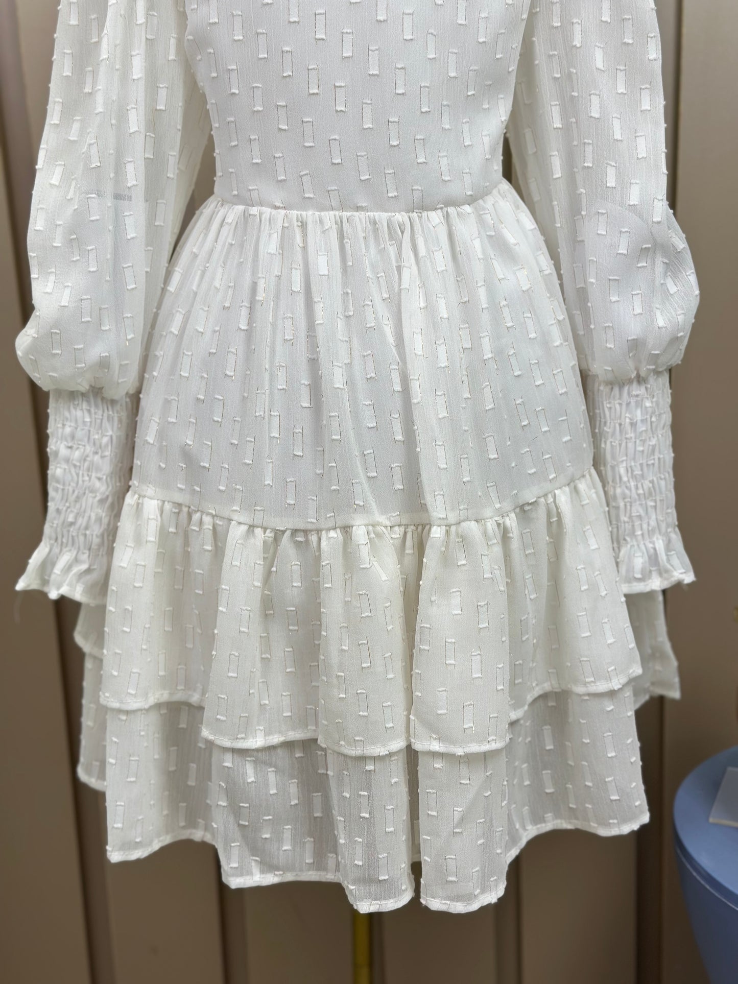 Vestido Infantil Chiffon Rodado ML Cinto Pérolas Ursinho Branco - Luluzinha