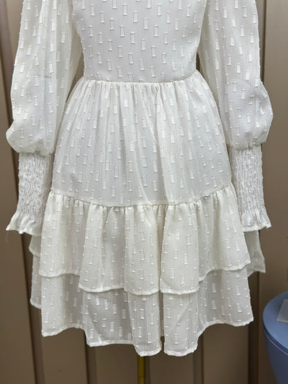 Vestido Infantil Chiffon Rodado ML Cinto Pérolas Ursinho Branco - Luluzinha