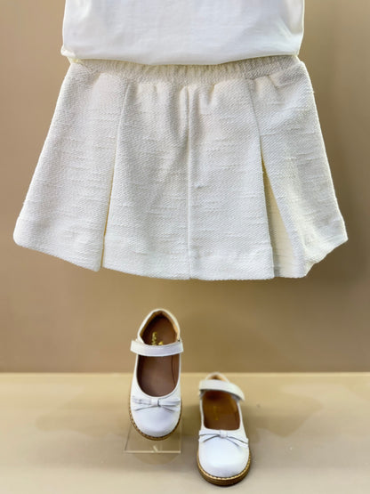 Conjunto Infantil Blusa Cotton Menina Love Off White e Saia-Shorts Bouclé Pérolas - Pituchinhus
