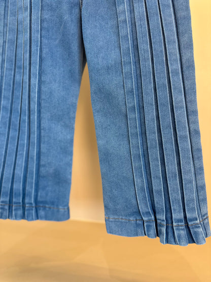 Conjunto Infantil Sobreposição Jeans, Blusa Manga Bufante e Calça Plissada - Animê