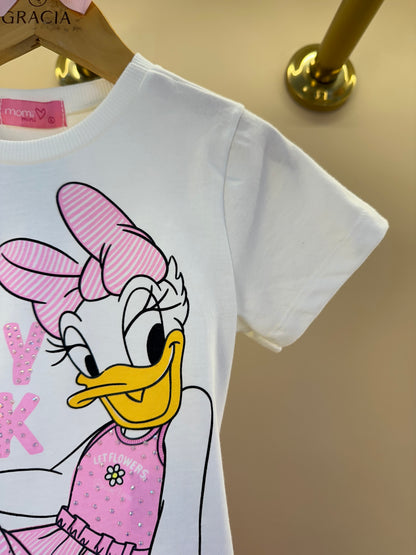 Conjunto Infantil Blusa Daisy Duck e Short Cós de Elástico - Momi