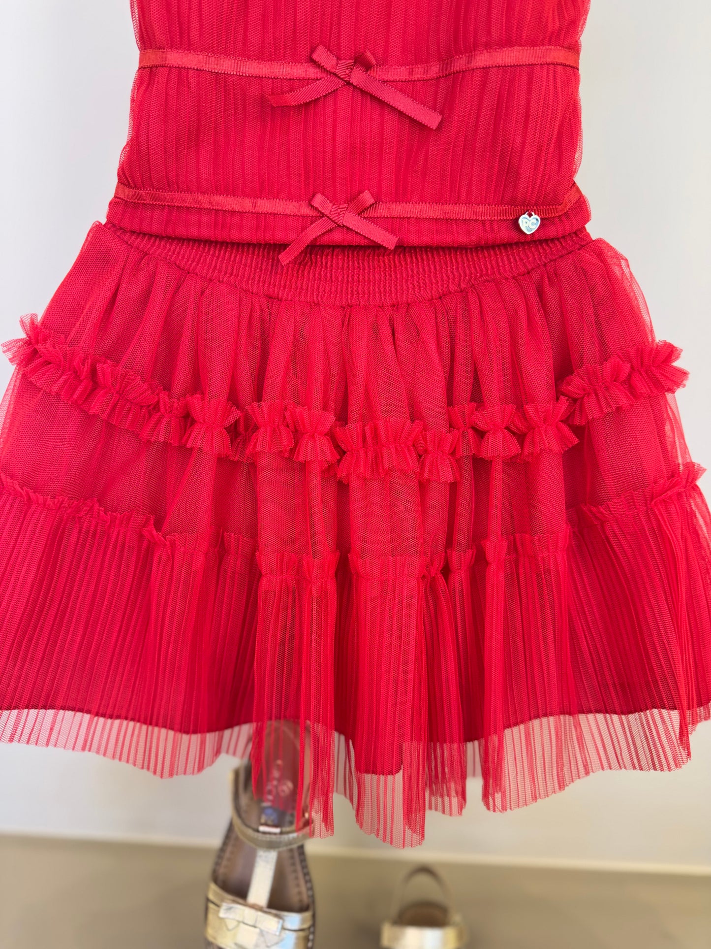 Conjunto Infantil Blusa Lacinhos e Saia-short Tule Babado