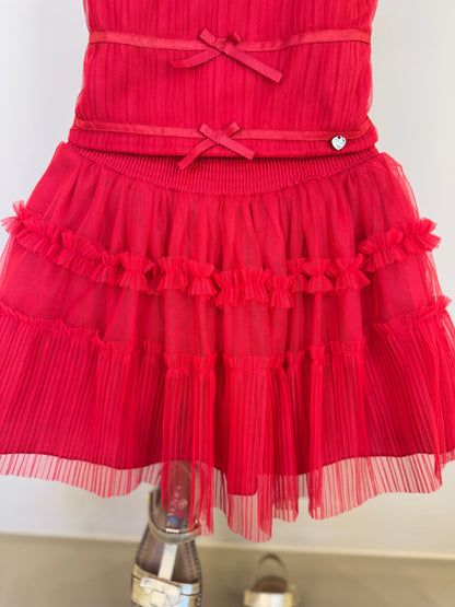 Conjunto Infantil Blusa Lacinhos e Saia-short Tule Babado