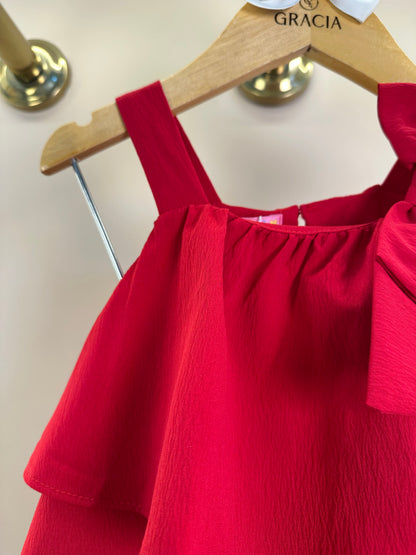 Conjunto Infantil Blusa Babado Laço Lateral e Shorts Vermelho - Mon Sucre