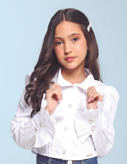 Camisa Infantil Algodão Babadinhos Punho Pregas Branca - Luluzinha