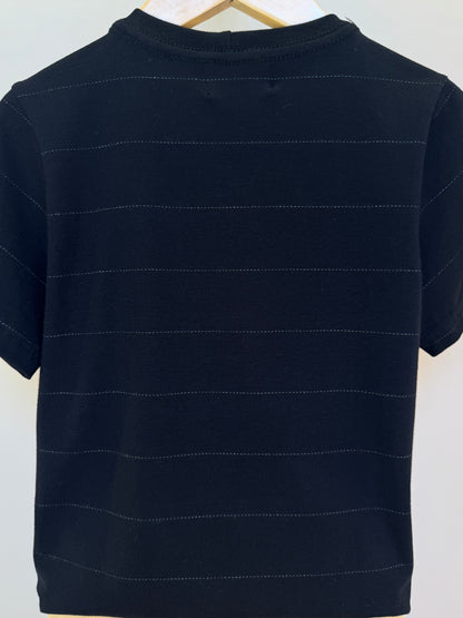 Conjunto Infantil Camiseta Algodão Teddy Pima Listrada e Bermuda Ponto Roma Bolsos Cargo Bege - Dame