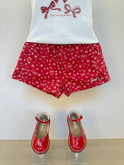 Conjunto Infantil Blusa Regata Laços Cristal e Shorts Mini Flores - Pituchinhus