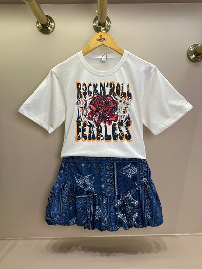 Conjunto Teen Camiseta Over e Saia Balonê Paisley Jeans - Two In