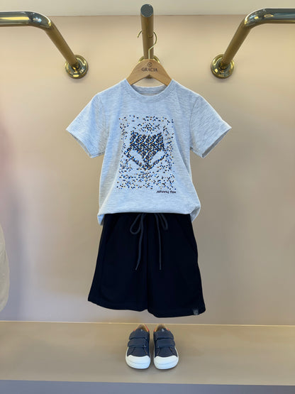 Conjunto Infantil Camiseta Cinza LJ e Bermuda Preta - Little Johnny