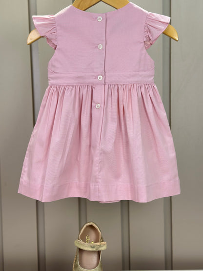 Vestido Bebê Algodão Rodado Bolsos e Bordado Floral Rosa Claro - Um Mais Um