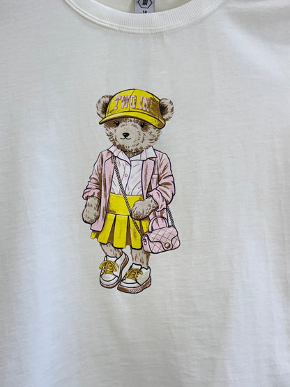 Camiseta Teen Baby Look Ursinho Amarração Mangas Off White - Two In