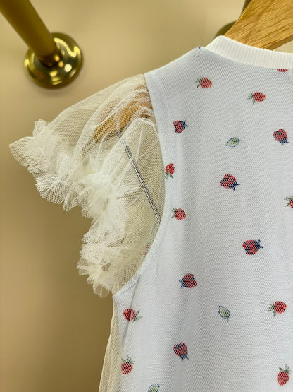 Vestido Infantil Malha Cotton Com Tule Strawberry - Petit Cherie