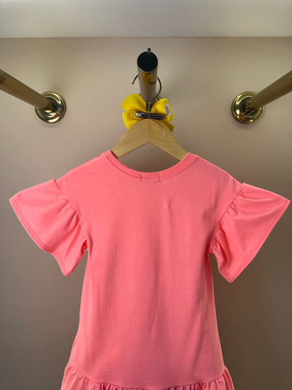 Vestido Infantil Rosa Neon Gatinha e Bolsinha Transversal Colorida - Infanti