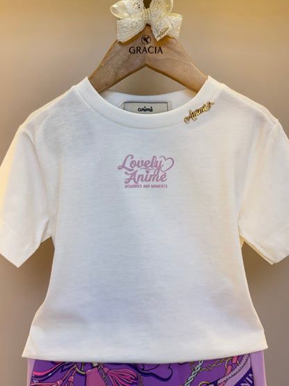 Conjunto Infantil Blusa Lovely e Shorts-Saia Lenço -  Animê