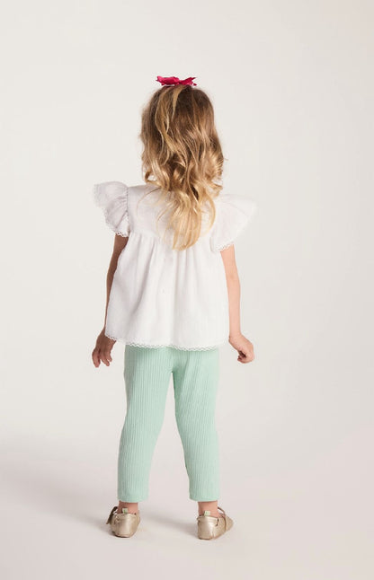 Conjunto Bebê Bata Cambraia Algodão Flores e Renda com Calça Legging  - Um Mais Um