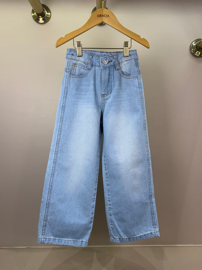Calça Infantil Wide Leg Jeans Claro - Luluzinha