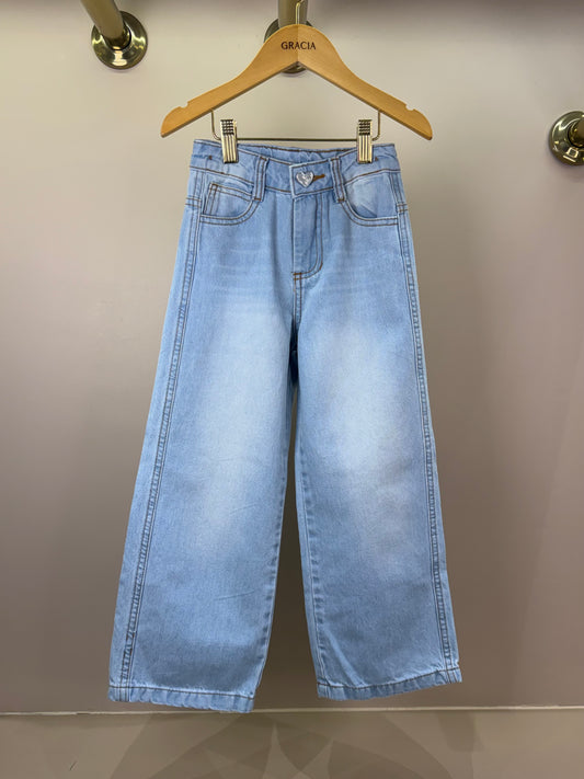 Calça Infantil Wide Leg Jeans Claro - Luluzinha