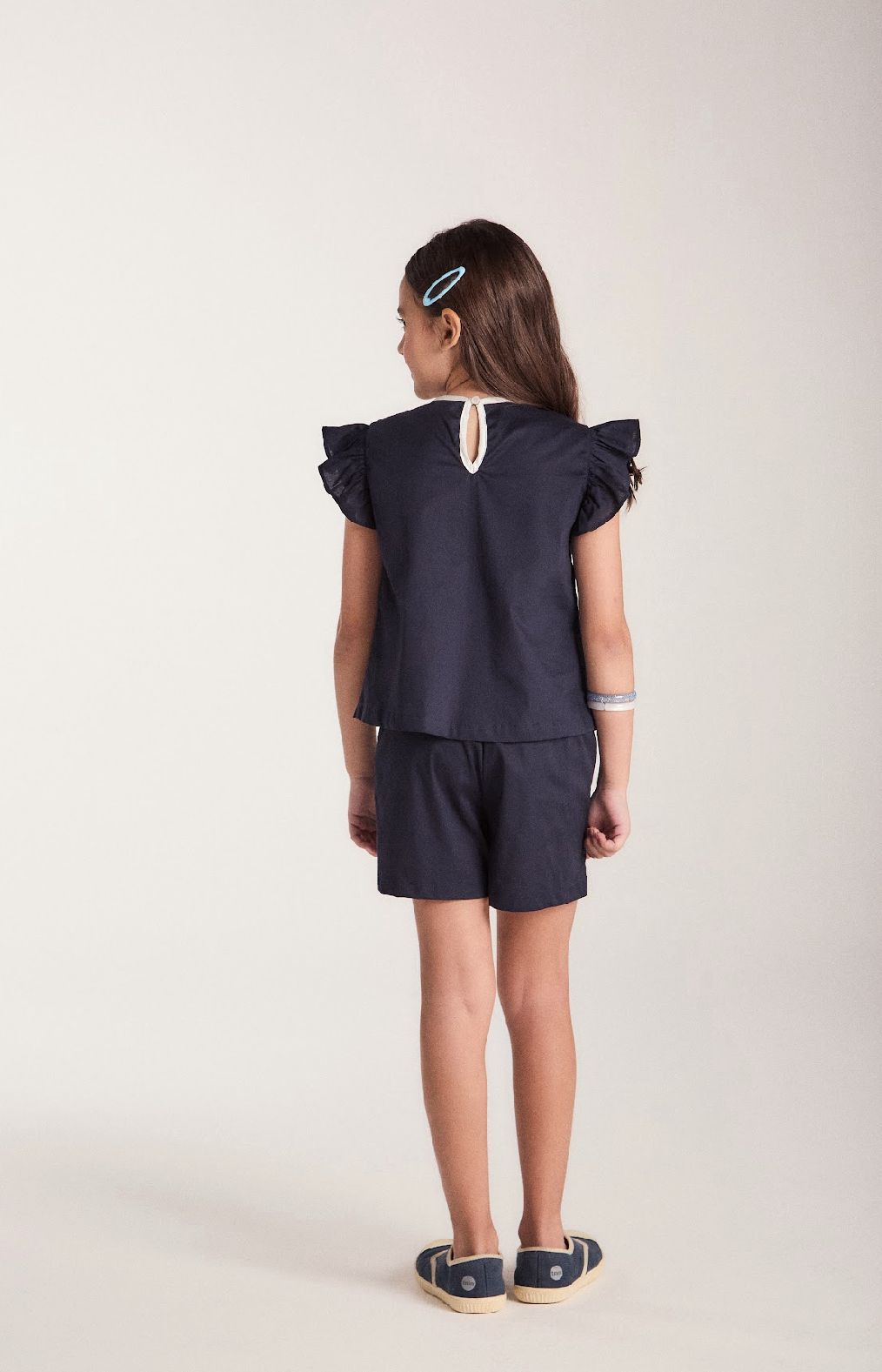 Conjunto infantil Bata Tricoline Laço e Shorts Marinho - Um Mais Um