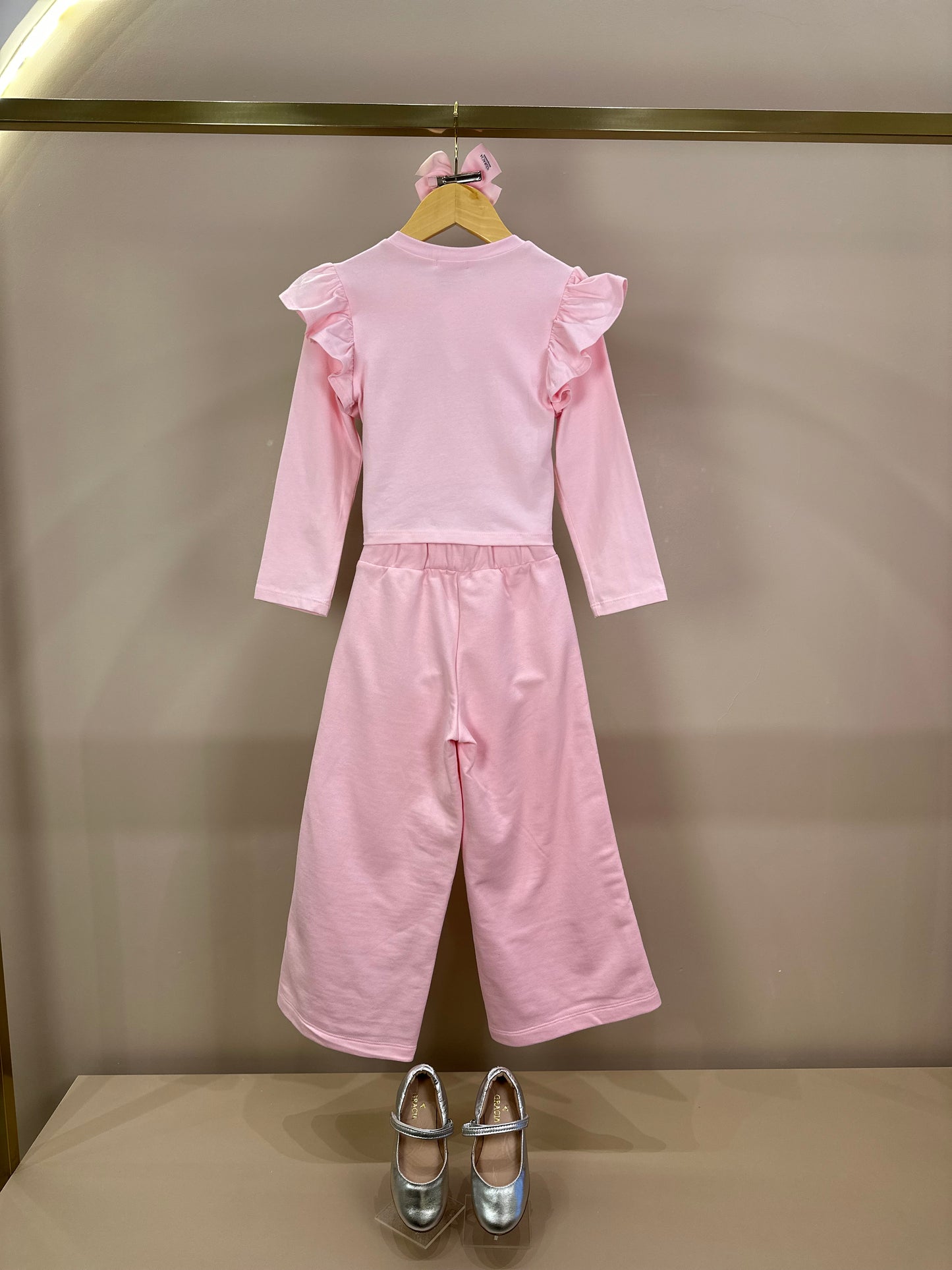 Conjunto Infantil ML Laço e Calça Wide Leg Lateral Glitter Rosa - Luluzinha