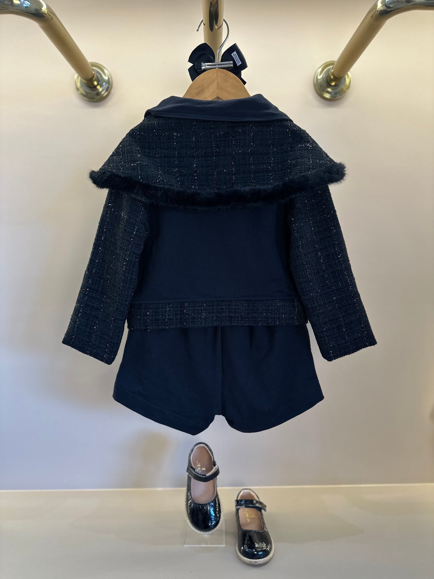 Conjunto Infantil Conceito Tweed Casaco e Saia-shorts Preto - Animê