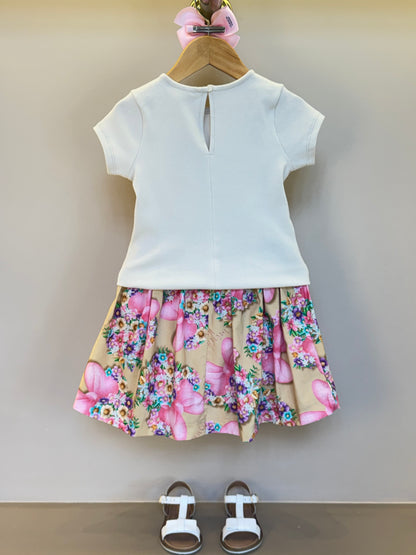 Conjunto Infantil Blusa Com Laço Minnie Flores e Saia Estampada Minnie Flores - Animê