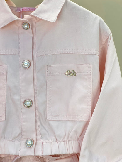 Conjunto Infantil Jaqueta Bomber e Calça Jogger Sarja Rosa - Gabriela Aquarela