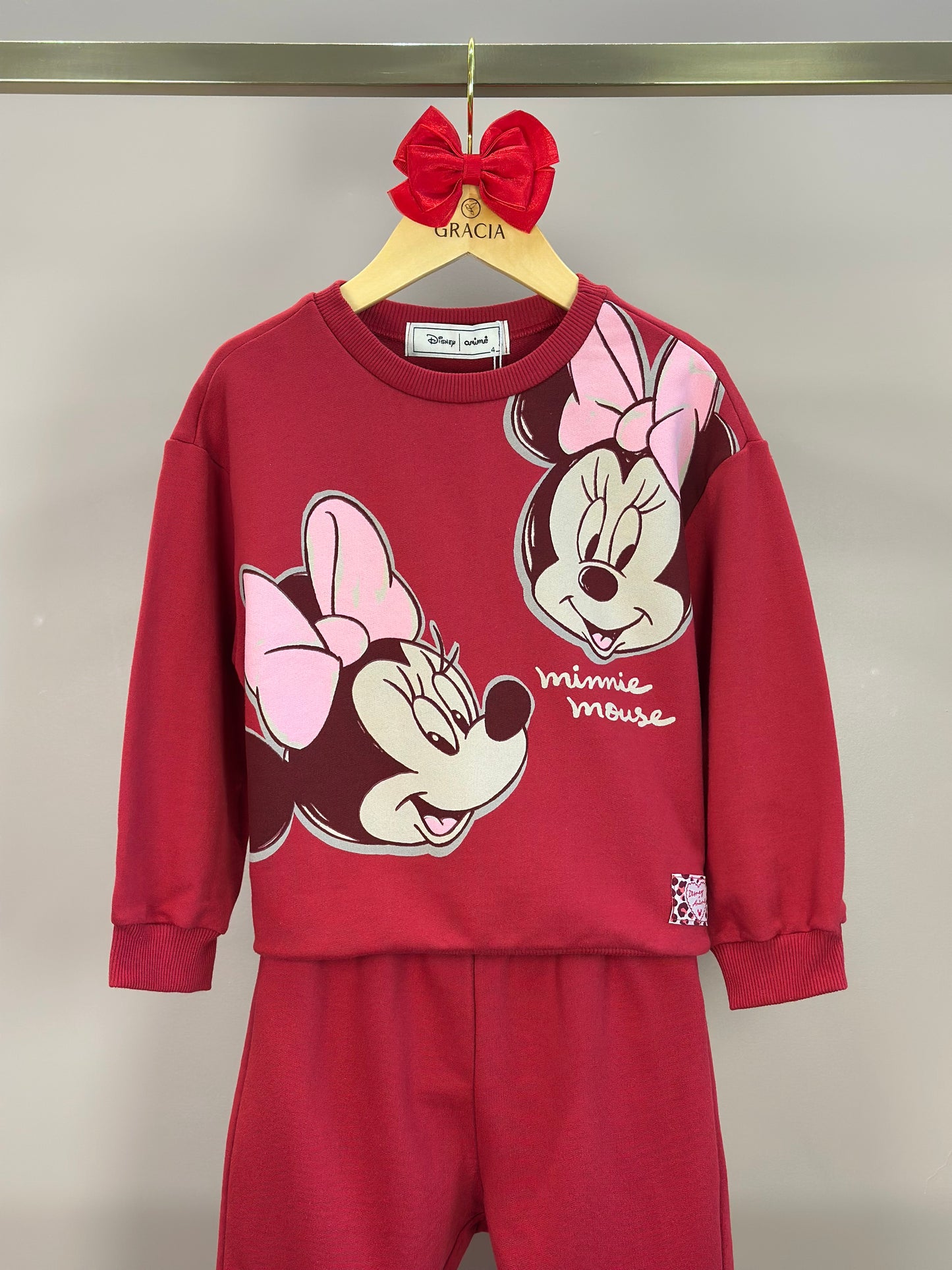 Conjunto Infantil Casaco Gola Bordada Branca e Calça Vermelho Berry - Animê