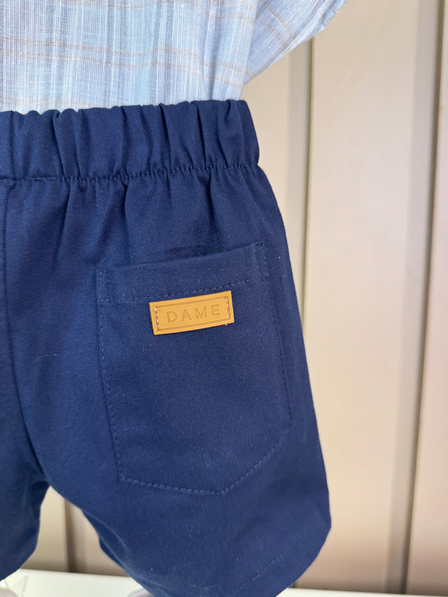 Conjunto Bebê Camisa-Body Algodão Xadrez ML Azul e Bermuda Social Marinho - Dame