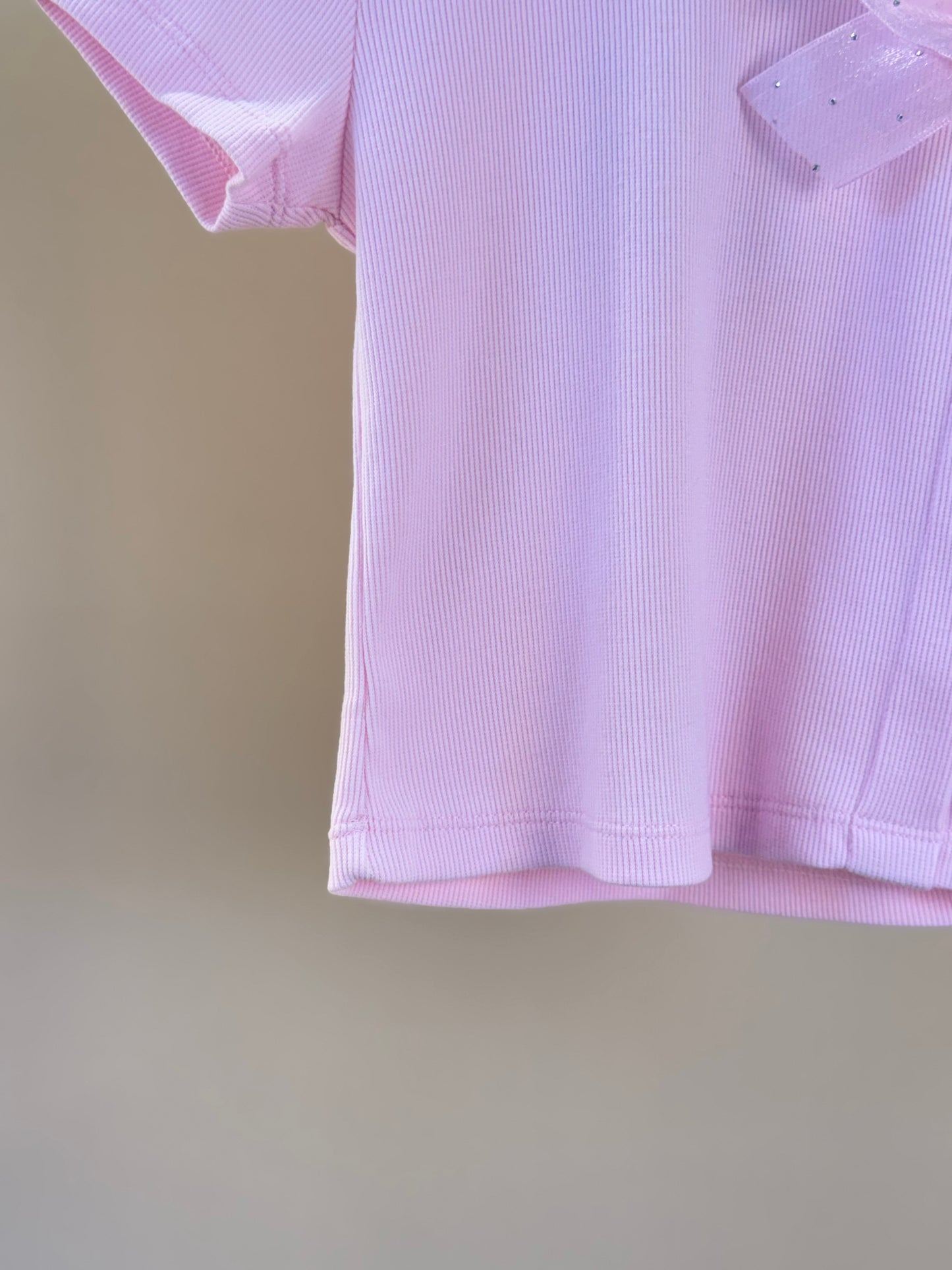 Camiseta Infantil Lacinho Tule Off White e Rosa - Gabriela Aquarela