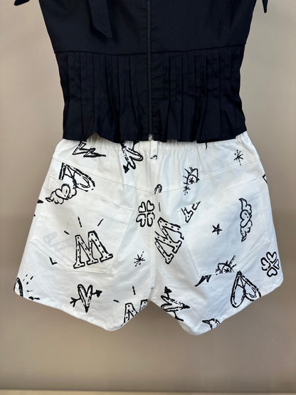 Conjunto Teen Blusa Pregas Laço Alça e Shorts-saia Sarja Star Off White - Two In