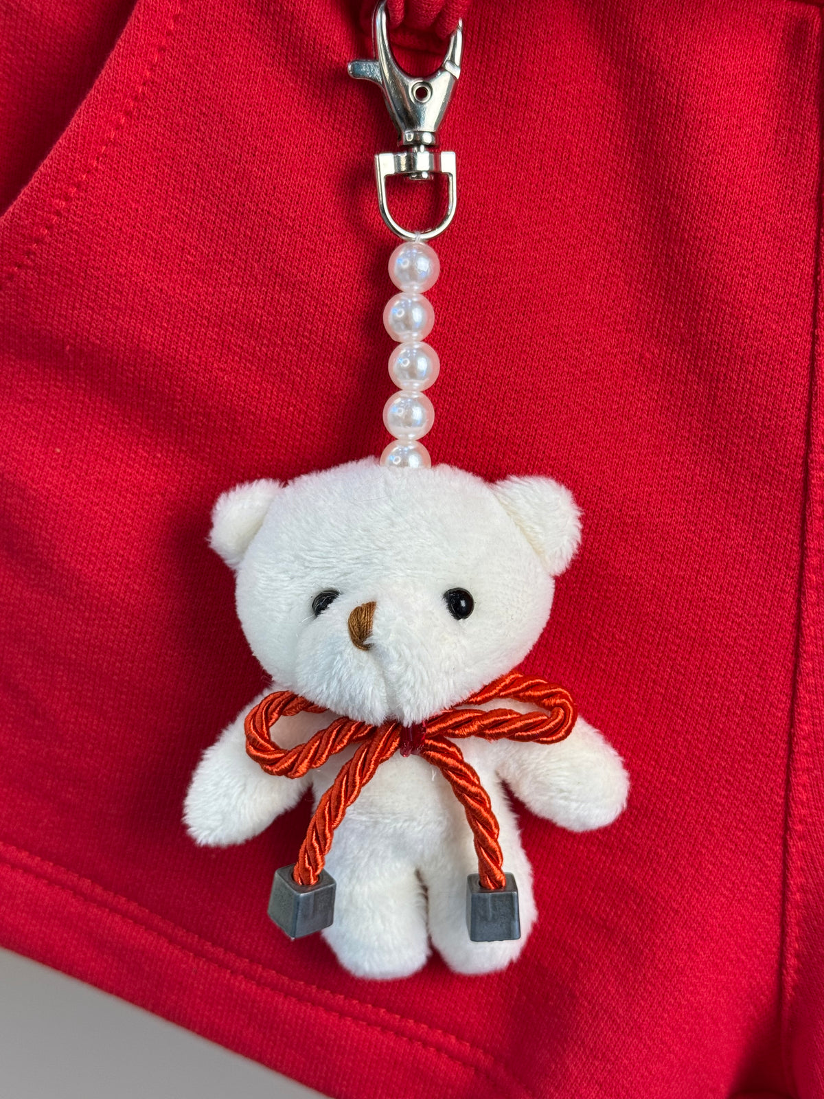 Conjunto Infantil Vermelho Blusa Com Strass e Shorts Moletom Acessório de Urso - Luluzinha