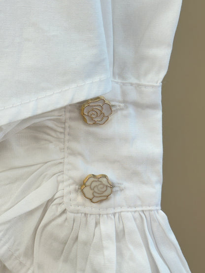 Camisa Infantil Algodão Babadinhos Punho Pregas Branca - Luluzinha