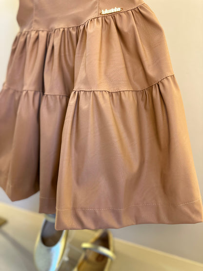 Vestido Infantil Rodado Babadinhos Couro Tech Caramelo - Luluzinha