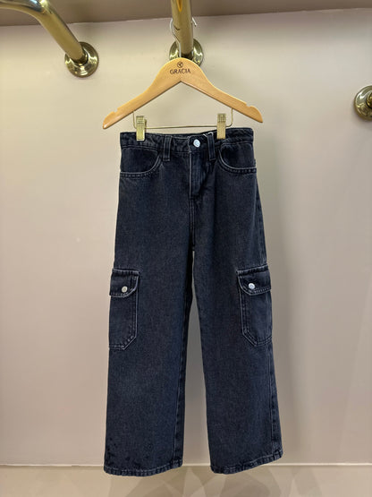 Calça Infantil Wide Leg Jeans Bolso Lateral  - Um Mais Um