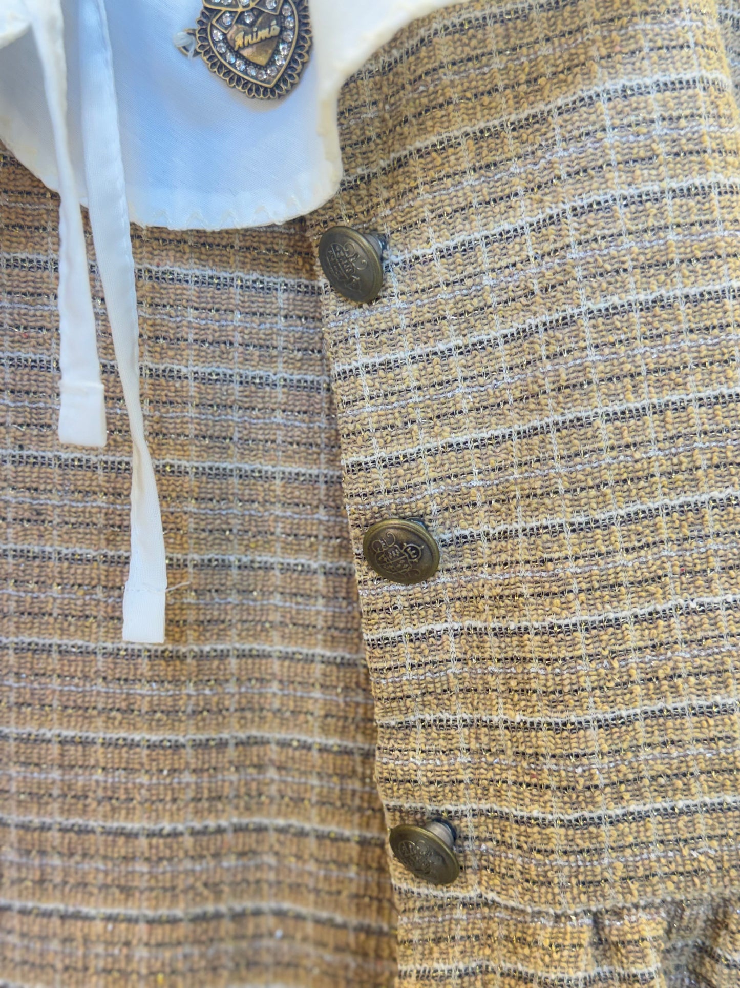 Vestido Infantil no Tweed com Casaco Tweed Bege - Animê