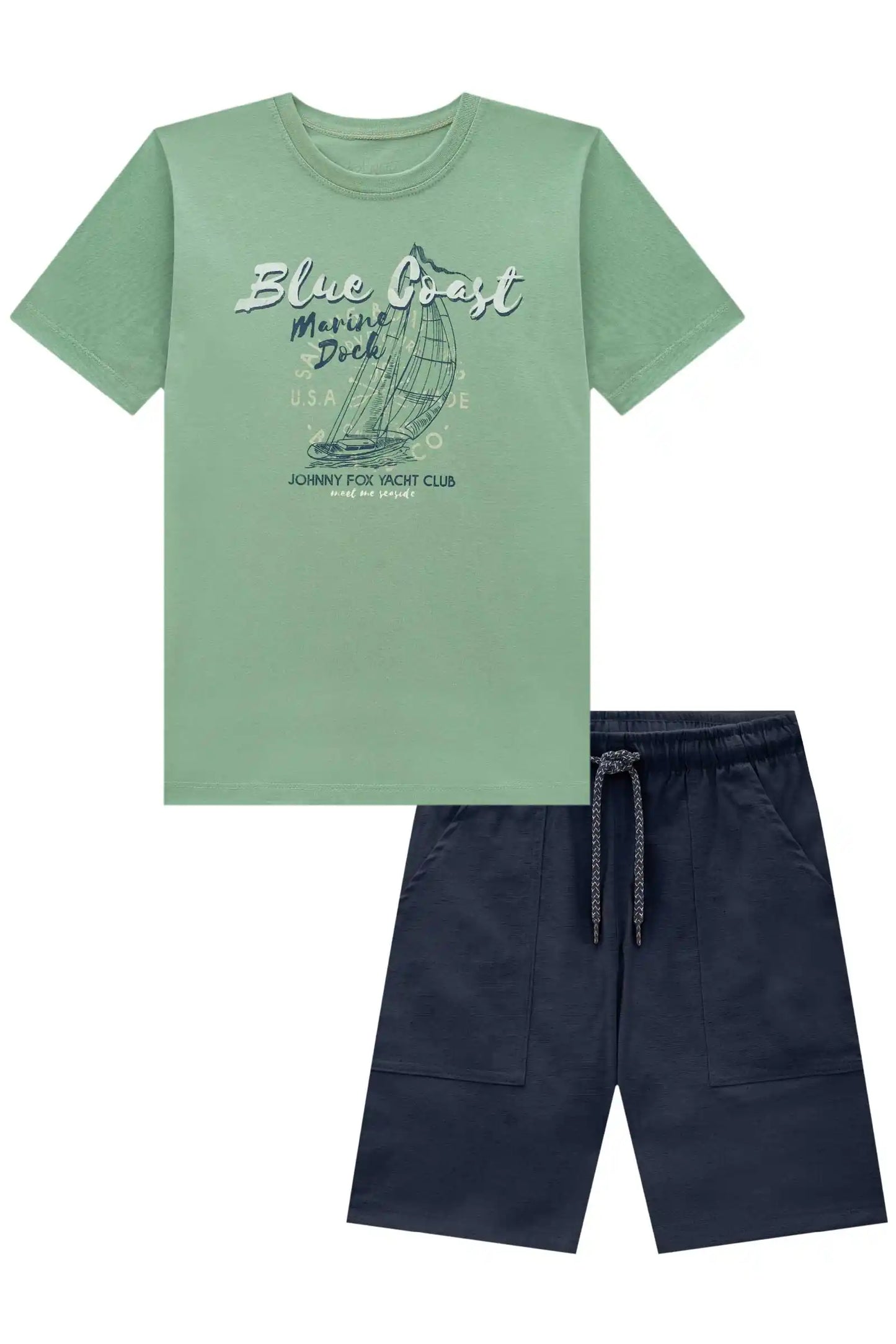 Conjunto infantil Camiseta Verde e Bermuda Marinho - Little Johnny