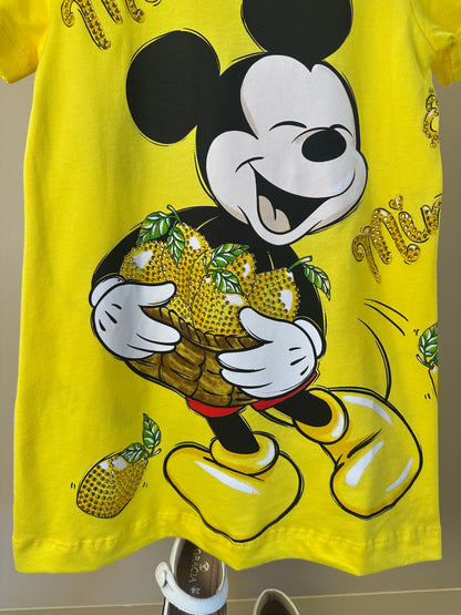 Vestido Infantil Disney Amarelo Mickey e Minnie Limões - Animê