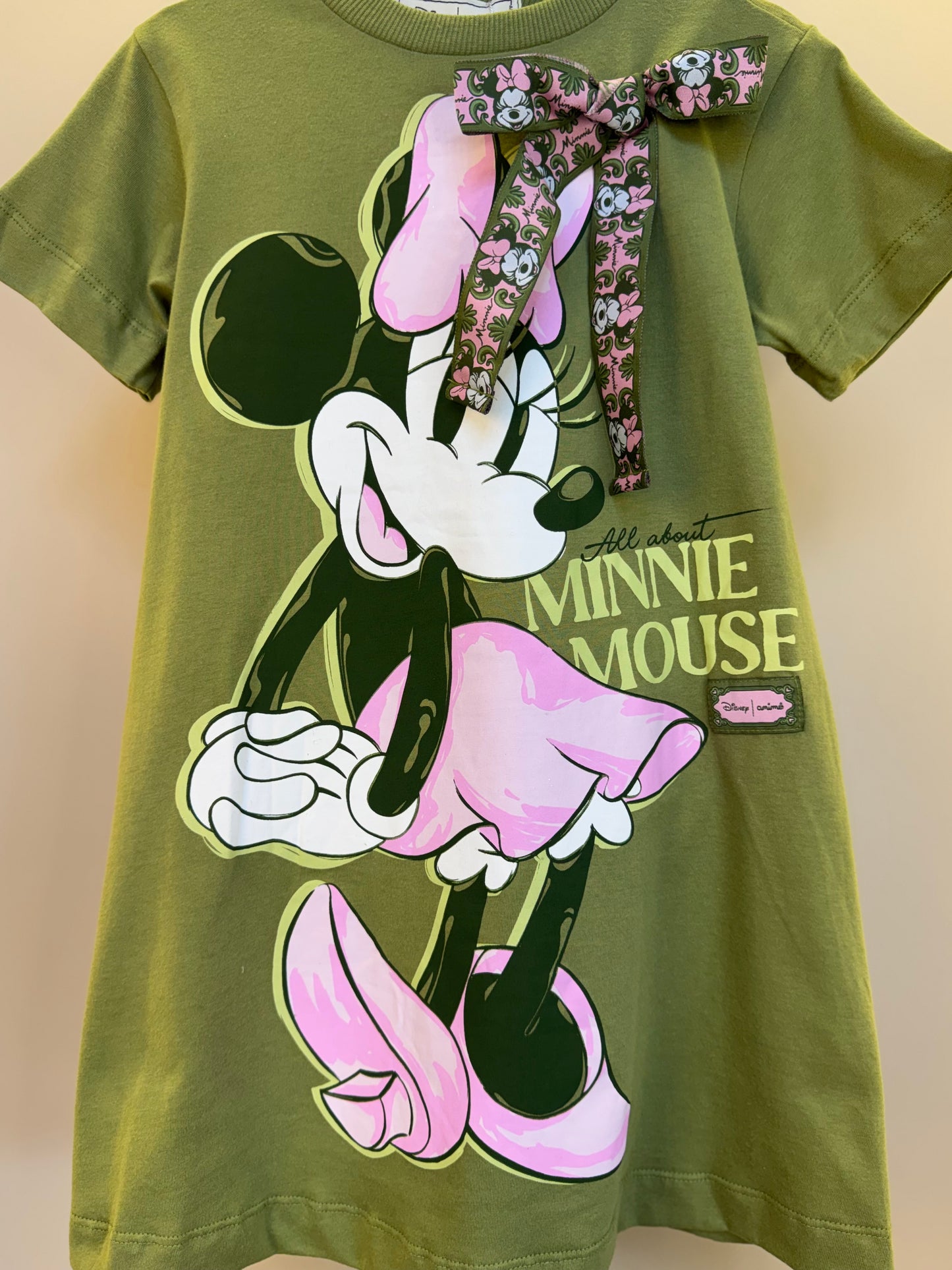 Vestido Infantil Trapézio Laço Faixa Estilizada Minnie Verde Forest - Animê